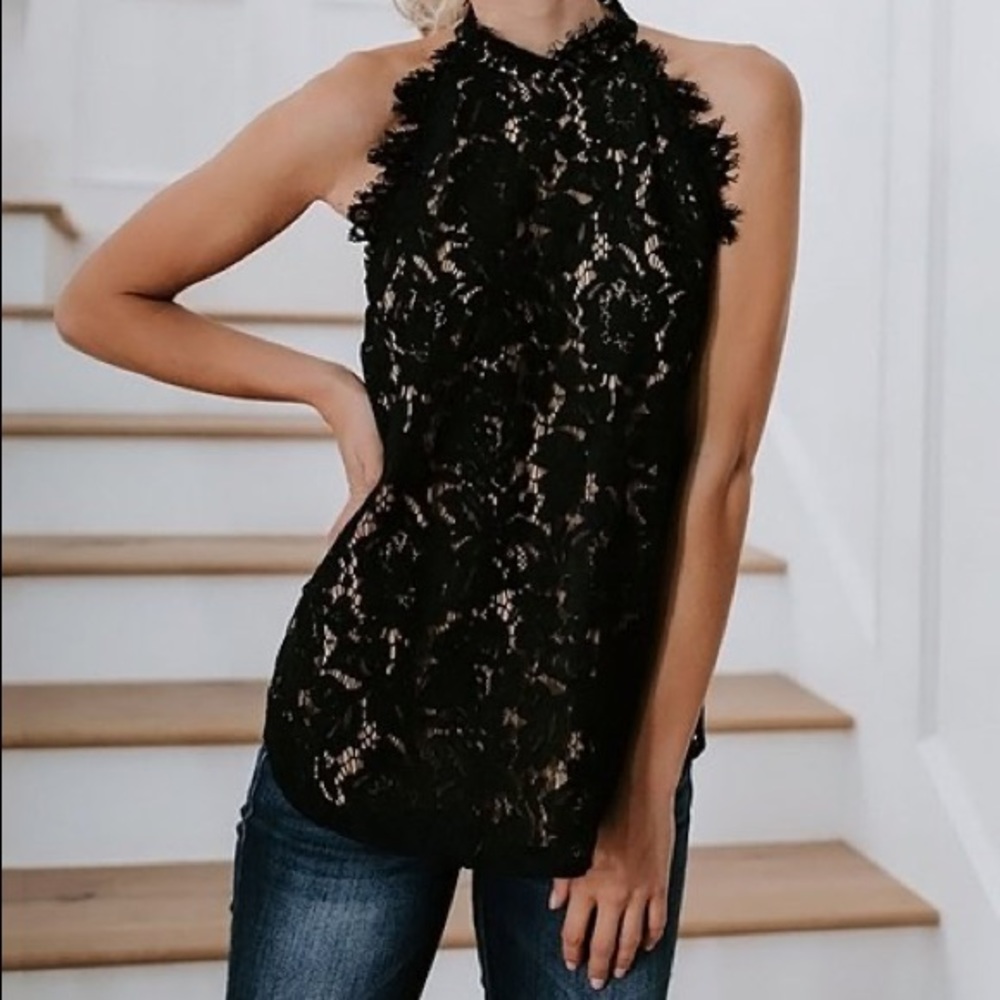 New! Suvimuga Black Floral Lace Sleeveless Top